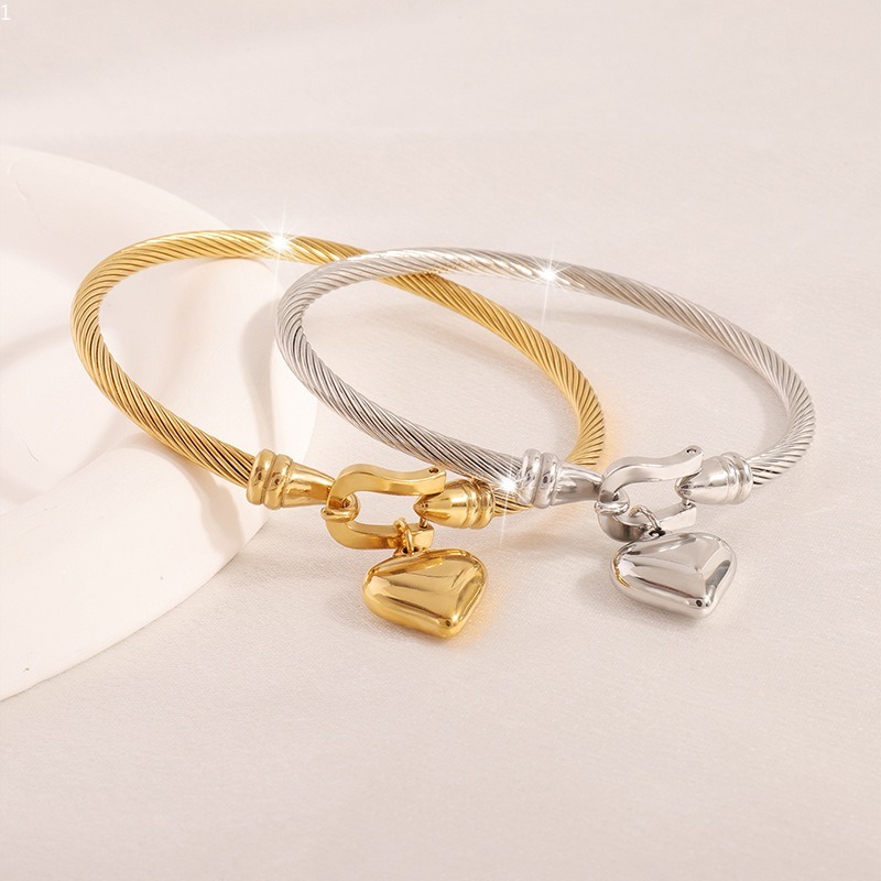 Bracelets Stainless Steel Gold Tone Silver Tone Heart Pendant Charm Bangle For Women Men Fashion Accessory