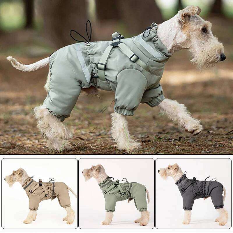 Famous brand Clothes Winter Warm Overalls Small Medium Dog Jumpsuit Cotton Jacket Thicken Padded Coat with Harness Adjustable Reflective pupakaIK