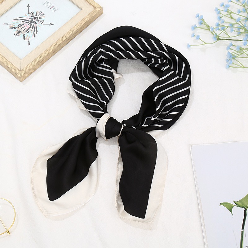 Scarf Silk Like Square Scarf For Women 70x70cm Fashion Striped Houndstooth Print Headband Bandana Four Seasons Sunscreen Shawl