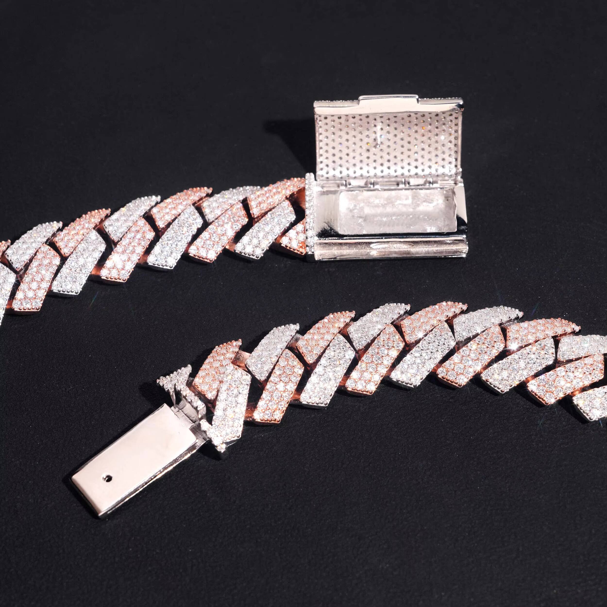 15MM Rose Gold Mix White Gold Sterling Silver Moissanite Diamond Iced Out Men Cuban LINK Necklace Jewelry