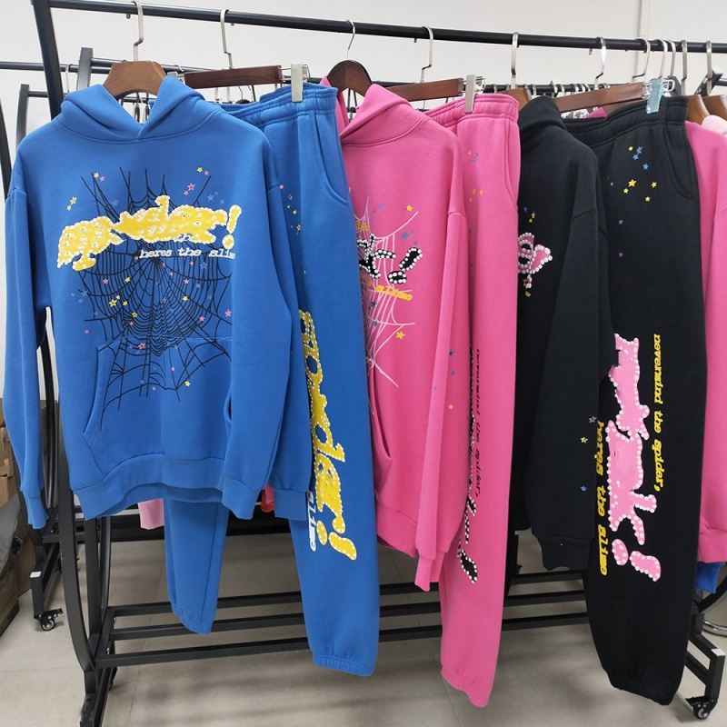 Men Women Hoodies Sweatshirts Spider Unisex Inspired Sweatshirts Rhinestone 55 Hoody Grid Five Cobweb Pink Tracksuit Young Thug Casual Pullover Hip Hop Style