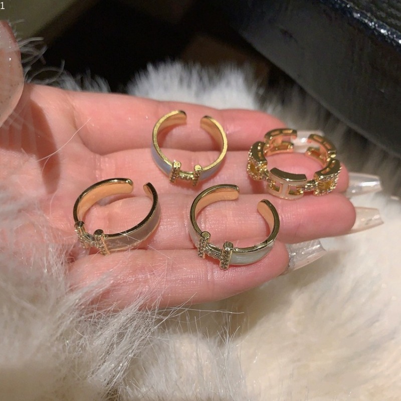 Rings Gold Tone Enamel Micro Inlaid Zircon Open Ring Set For Women Unique Design Adjustable Index Finger Rings Niche High End Fashion Accessory