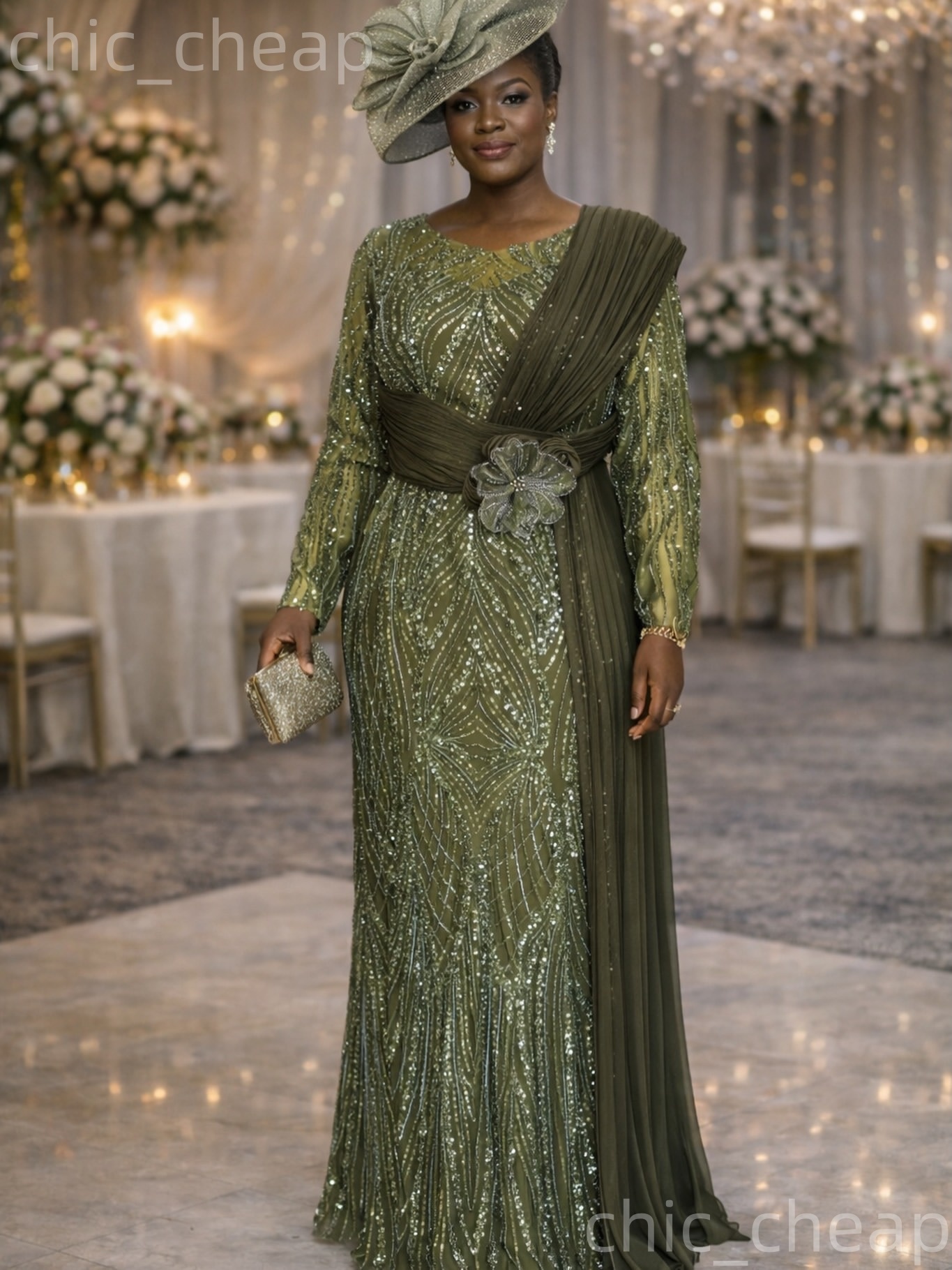 2026 Plus Size Olive Green Mermaid Mother Of Bride Dresses Flower Sequined Lace Evening Party Mama's Dress Vintage 50's Birthday Wedding Gue