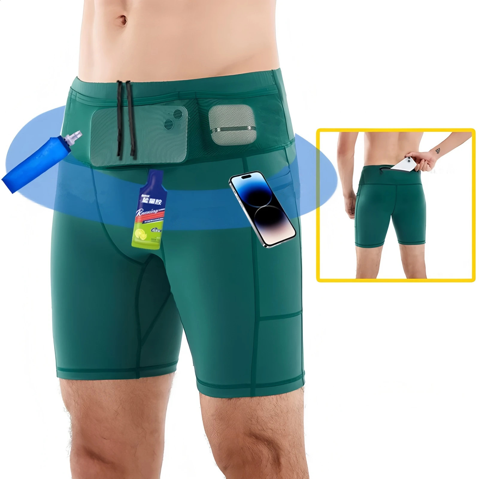 Mul-Pockets Compression Shorts 30 Mens Marathon Running Shorts Quick Dry Exercise Training Jogging Cycling Fitness Tight Shorts 260227 - view 5