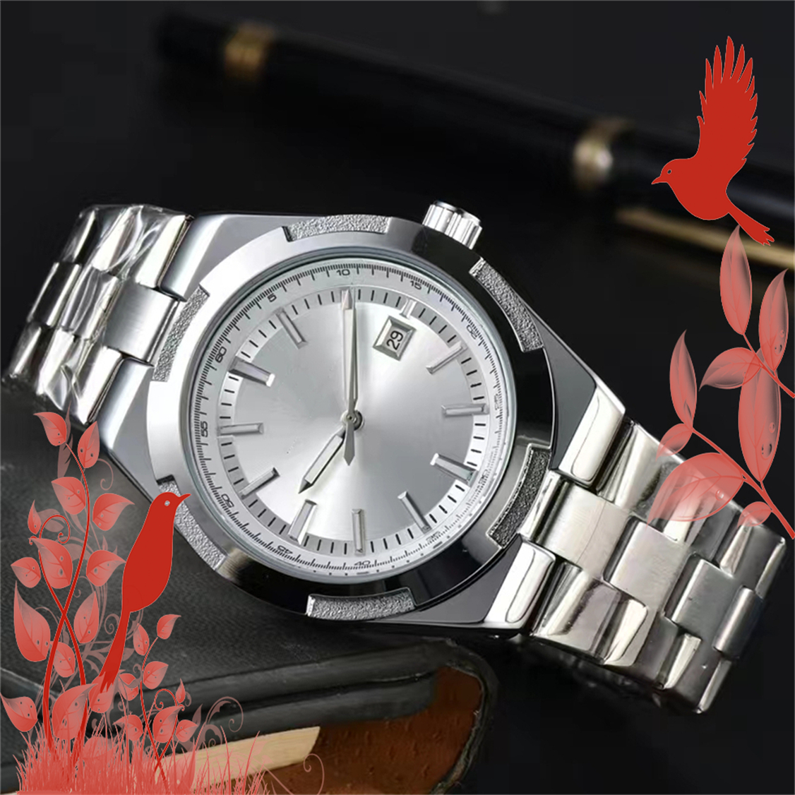 Mens women VC OVERSEAS Watches Quartz Automatic Movement Stainless Steel Watch womens men Wristwatches waterproof Luminous montre de luxe #428
