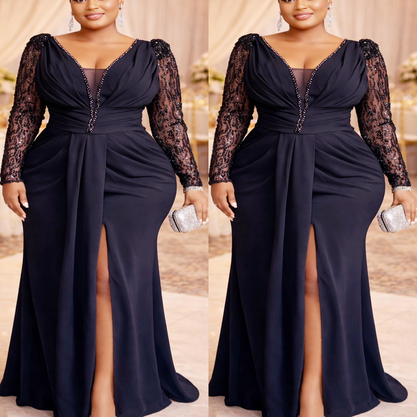 2026 Plus Size Navy Blue Mermaid Mother Of Bride Dresses Lace Beaded Chiffon Evening Party Mama's Dress Vintage 50's Birthday Wedding Guest 