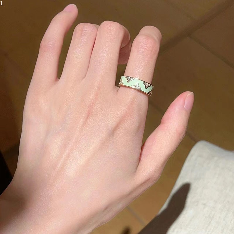 Rings Gold Tone Enamel Inlaid Zircon Open Band Rings For Women Adjustable Statement Finger Rings Niche Fashion Accessory