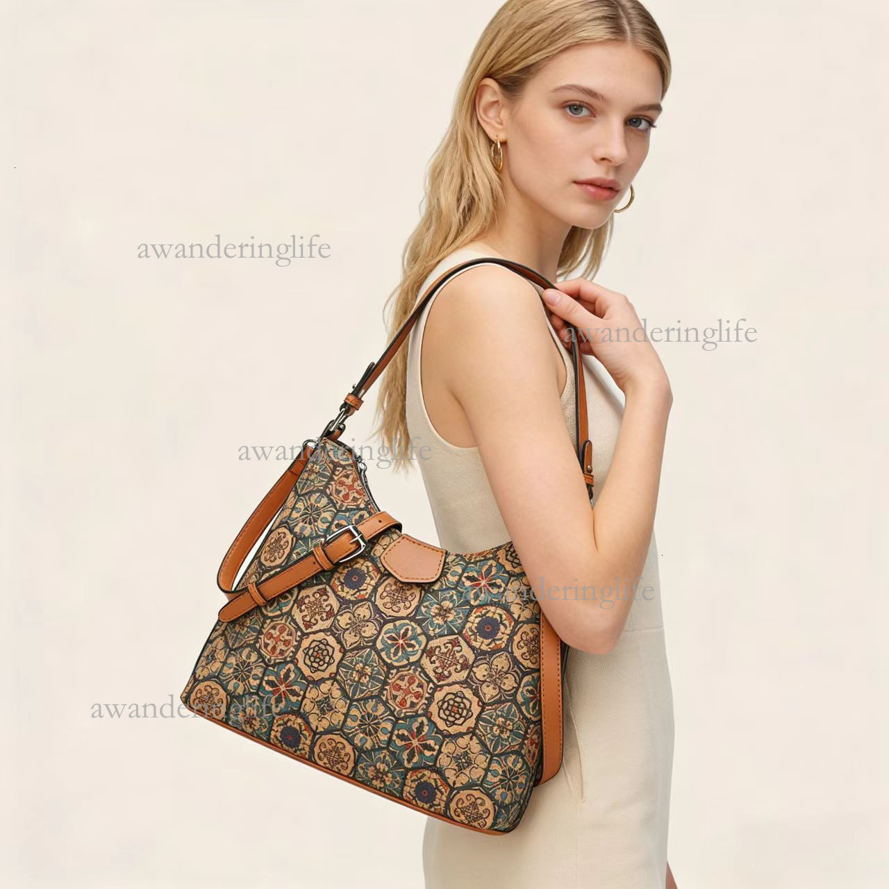 2026 Ethnic Style Luxury Printed Women's Handbag Fashion Large Capacity Travel Bag Versatile Trendy Daily Small Square Bag Bucket Shoulder Bag Ph