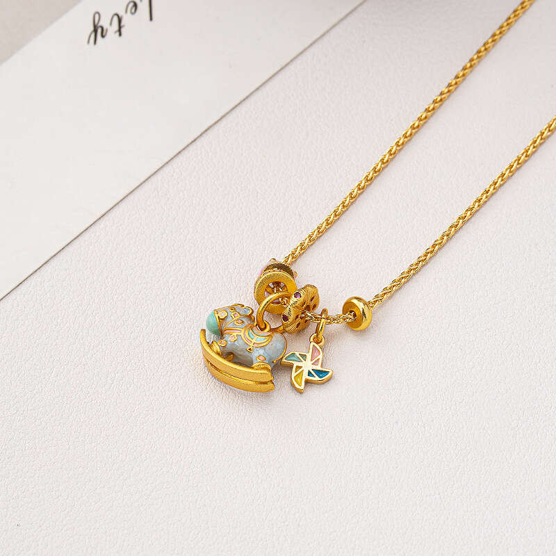 Luxury Women Jewelry Designer Necklace High Quality S925 Silver Enamel Macaron Color Gold Plated Rocking Horse Pendant Collarbone Sweater Necklace