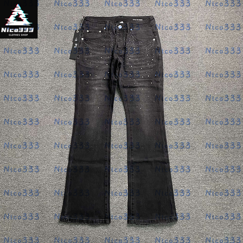 Men purple flare jeans diamonds full of stars solid color design loose versatile and women casual street straight jeans