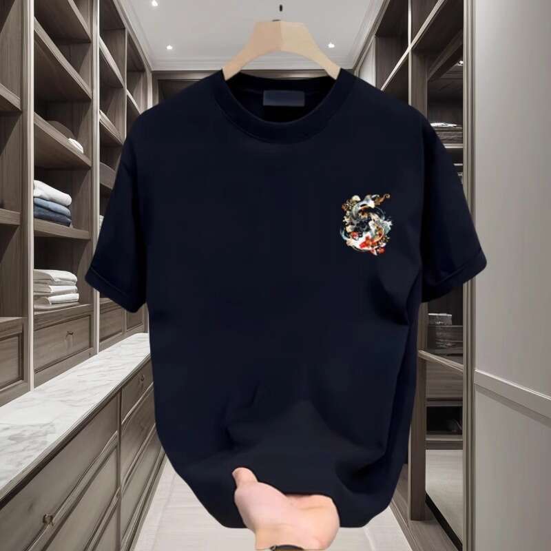 T-shirt For Men Short Sleeve Summer Koi Print National Trend Chinese Style Loose Casual Round Neck Base Shirt Top Comfortable Soft Casual