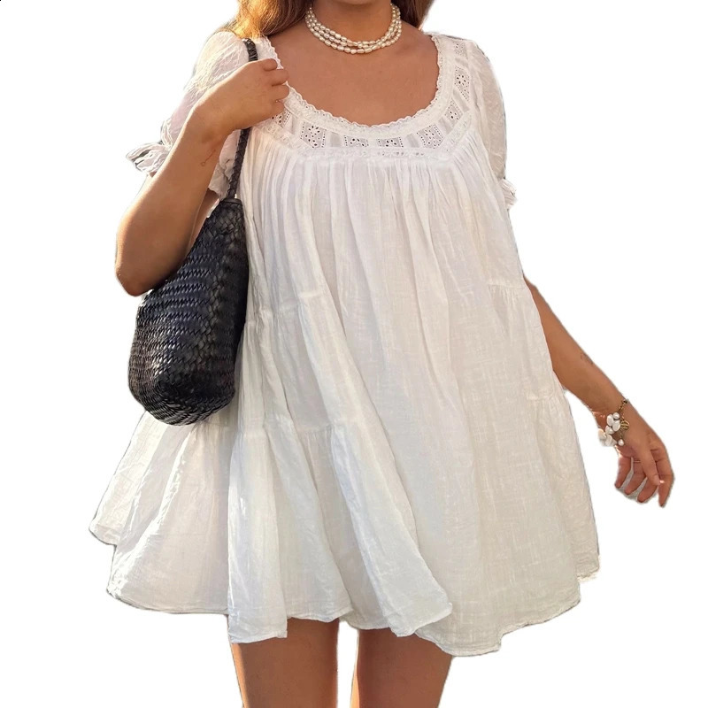 Women Vintage Puff Sleeve doll Dress Beach Day Flowy Mini Dress Y2k Kawaii Bow Tie Ruffle A Line Short Dress Summer Sundress 260206 - view 3