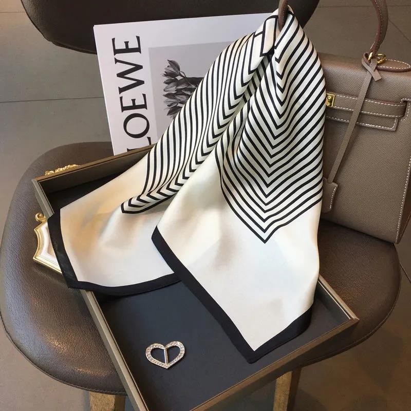 Scarf Silk Like Square Scarf For Women 70x70cm Fashion Striped Houndstooth Print Headband Bandana Four Seasons Sunscreen Shawl