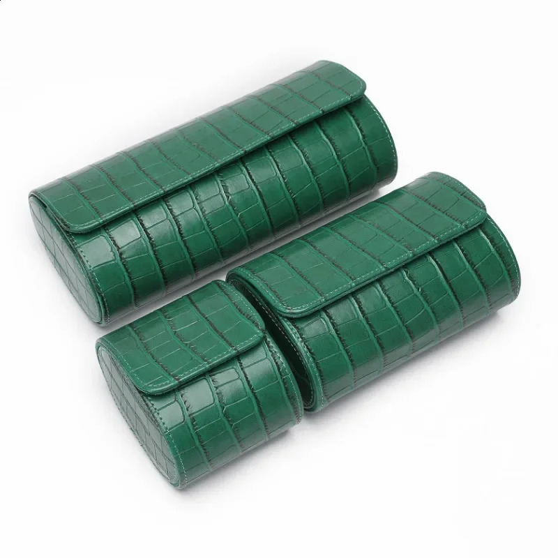 Green Leather Watch Box 3 Slots Alligator Pattern Watch Case Storage Boxes Travel Roll Portable Watches Organizer Display Stand 260206