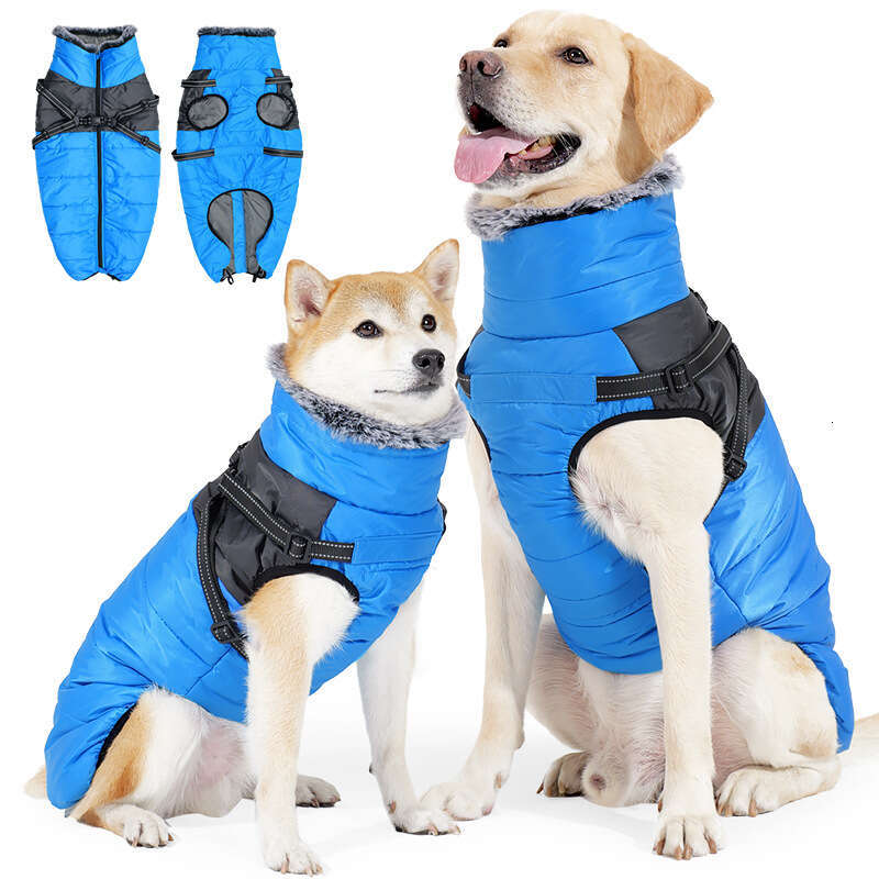 Famous brand Amazon Winter Cotton Coat with Integrated Harness Fleece Lining High Collar Outdoor Windproof and Warm Dog Clothing pupakaIK