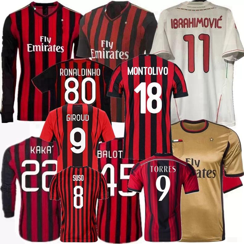 Retro milans soccer Jerseys 2010 11 12 13 14 15 16 17 18 19 20 21 22 MALDINI Ronaldinho BALOTELLI INZAGHI KAKA IBRAHIMOVIC PATO T.SILVA TORRES PRINCE ACs football shirt
