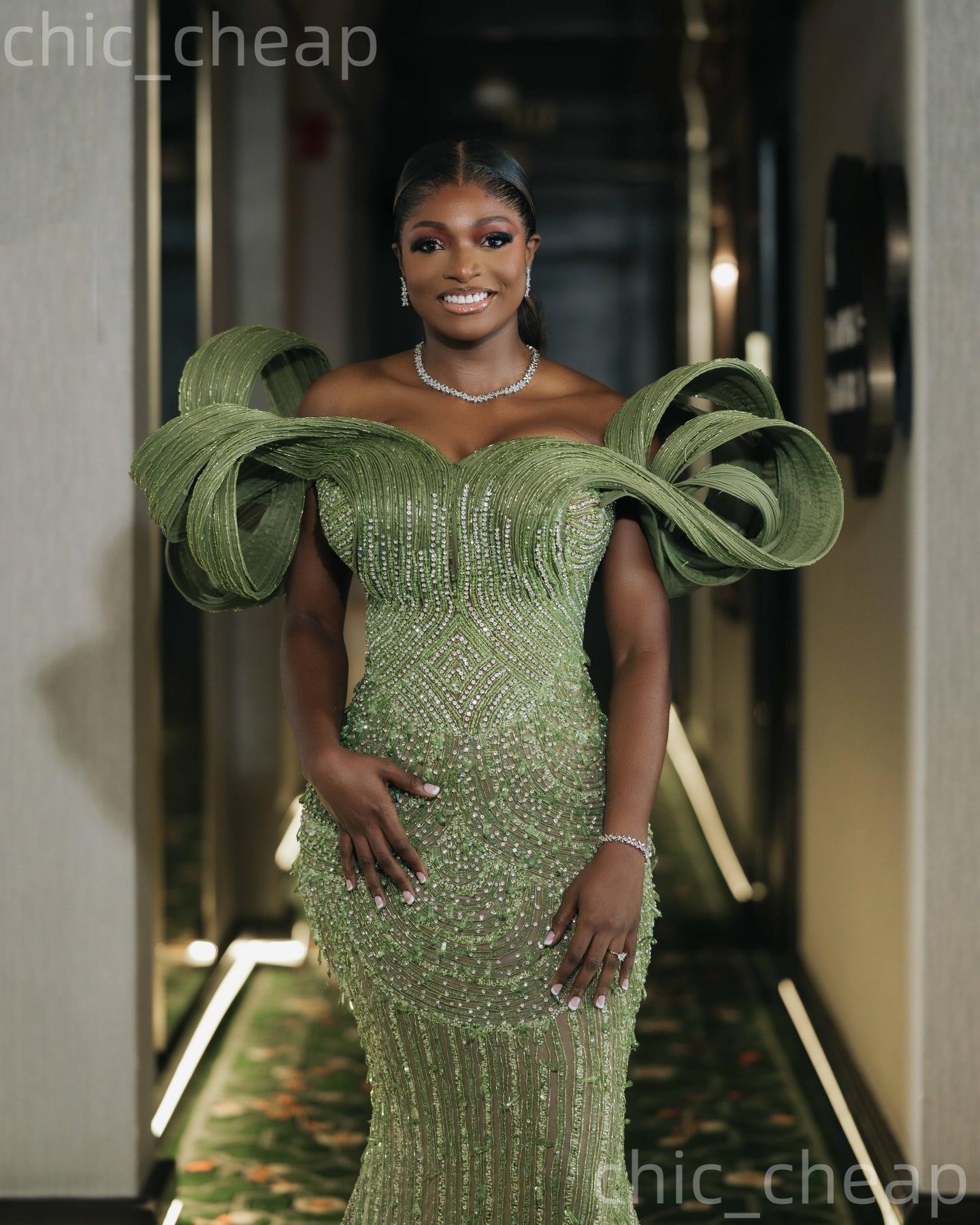 Aso Ebi Olive Green Mermaid Prom Dresses 2026 Beaded Crystals Sweetheart Evening Formal Party Second Birthday Engagement Gowns Dress For Special Occas