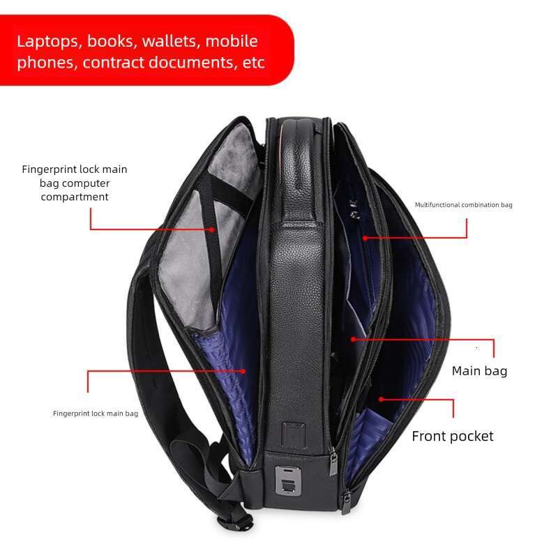 Luxury Shoulder Bags Totes Hobo Genuine Leather Backpack Business Men S Fingerprint Lock Cowhide Double Inch Large Capacity Laptop Bag SENYY