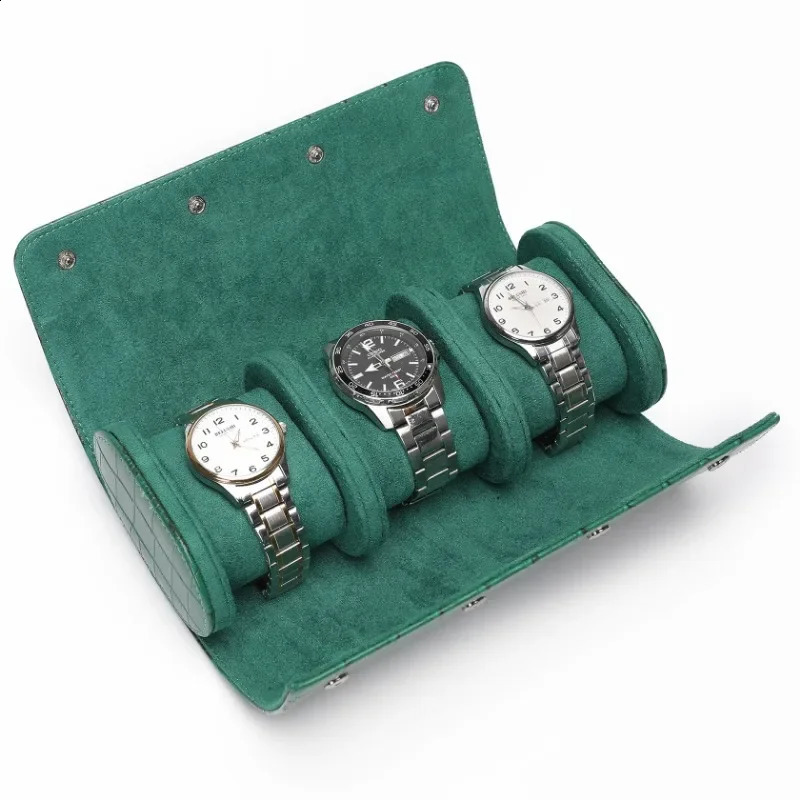 Green Leather Watch Box 3 Slots Alligator Pattern Watch Case Storage Boxes Travel Roll Portable Watches Organizer Display Stand 260206