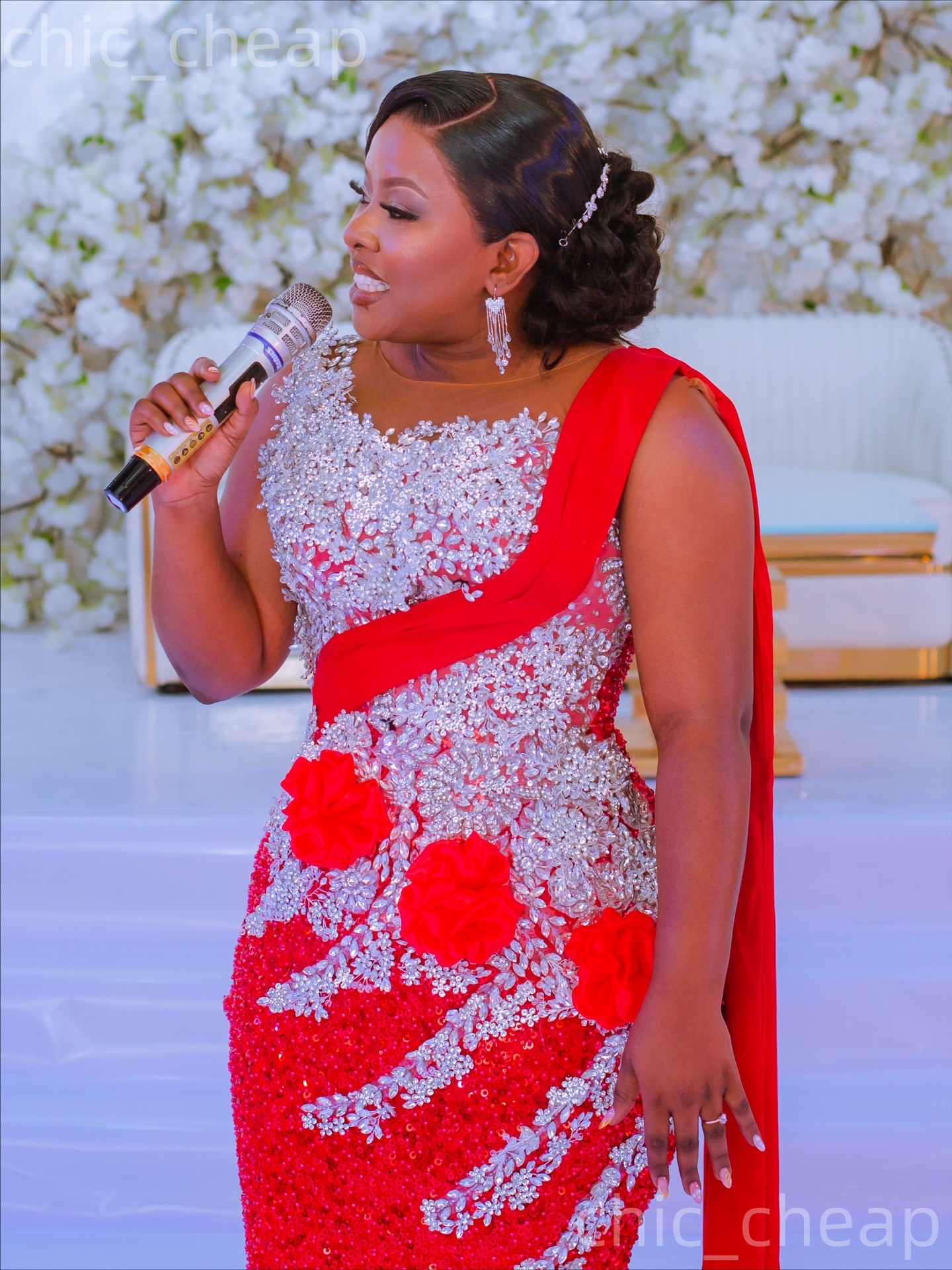 Aso Ebi Red Mermaid Prom Dresses 2026 Flowers Crystalas Sequined Sparkly Evening Formal Party Second Birthday Engagement Gowns Dress For Special Occas