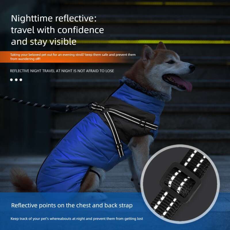 Famous brand Amazon Winter Cotton Coat with Integrated Harness Fleece Lining High Collar Outdoor Windproof and Warm Dog Clothing pupakaIK