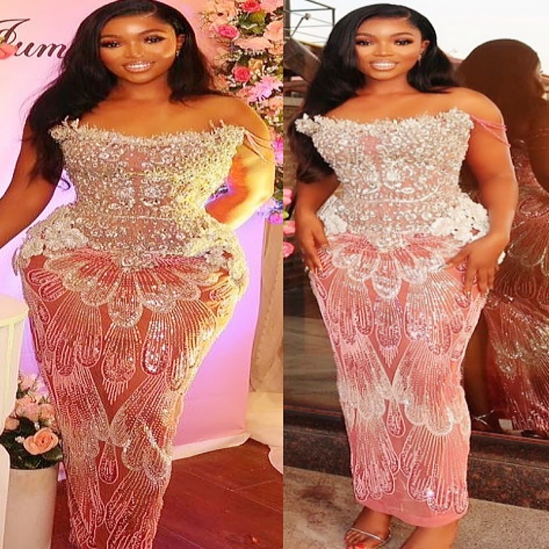 Aso Ebi Pink Sheath Prom Dresses 2026 Crystals Flowers Sequined Evening Formal Party Second Birthday Engagement Gowns Dress For Special Occasions