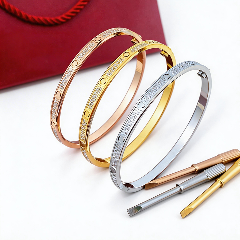 Screw Bracelet Bangle Designer For Women Men Plated Gold Bracelet With Screwdriver 4/6MM W 2/3 Diamond Row Size 16-19# Luxury Jewelry Woman Christmas Gift With Box