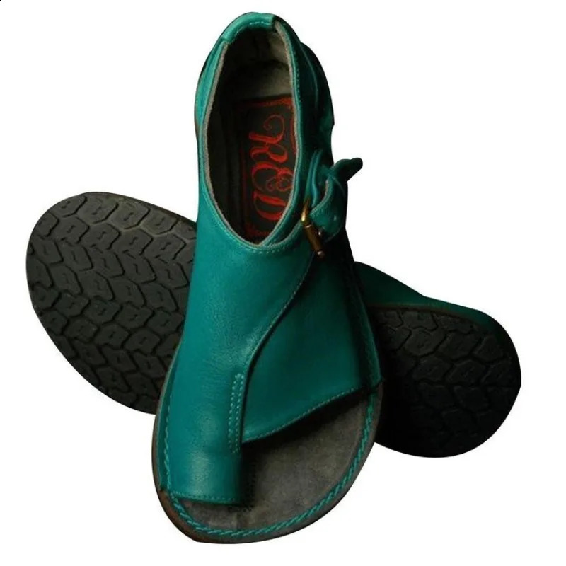 Women Sandals Summer Shoes for Retro PU Leather Peep Toe Slipper Beach Buckle Strap Flat Sandalias De Mujer 260313