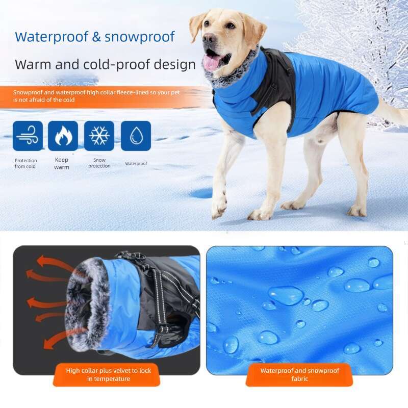 Famous brand Amazon Winter Cotton Coat with Integrated Harness Fleece Lining High Collar Outdoor Windproof and Warm Dog Clothing pupakaIK