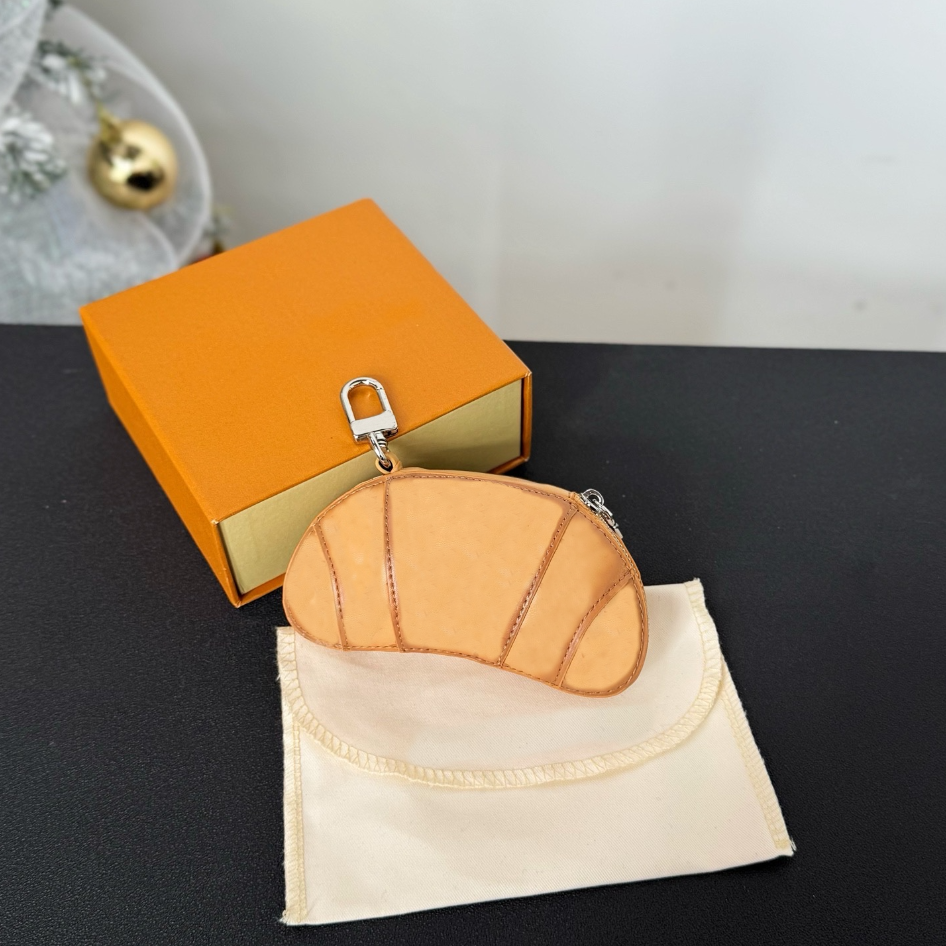 Croissants Keychains Lanyards Key Holder Leather Classic Luxury Designer Hamburger Wallet Cute Pizza donut Crab alien bag charm pendant for women girl gift