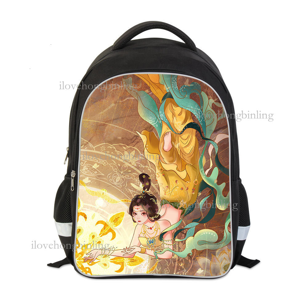 2026 Luxury New Dunhuang Cultural And Creative Printed Backpack Fashion Chinese Mural Women's Large Capacity Travel Bag Primary School Backpack T