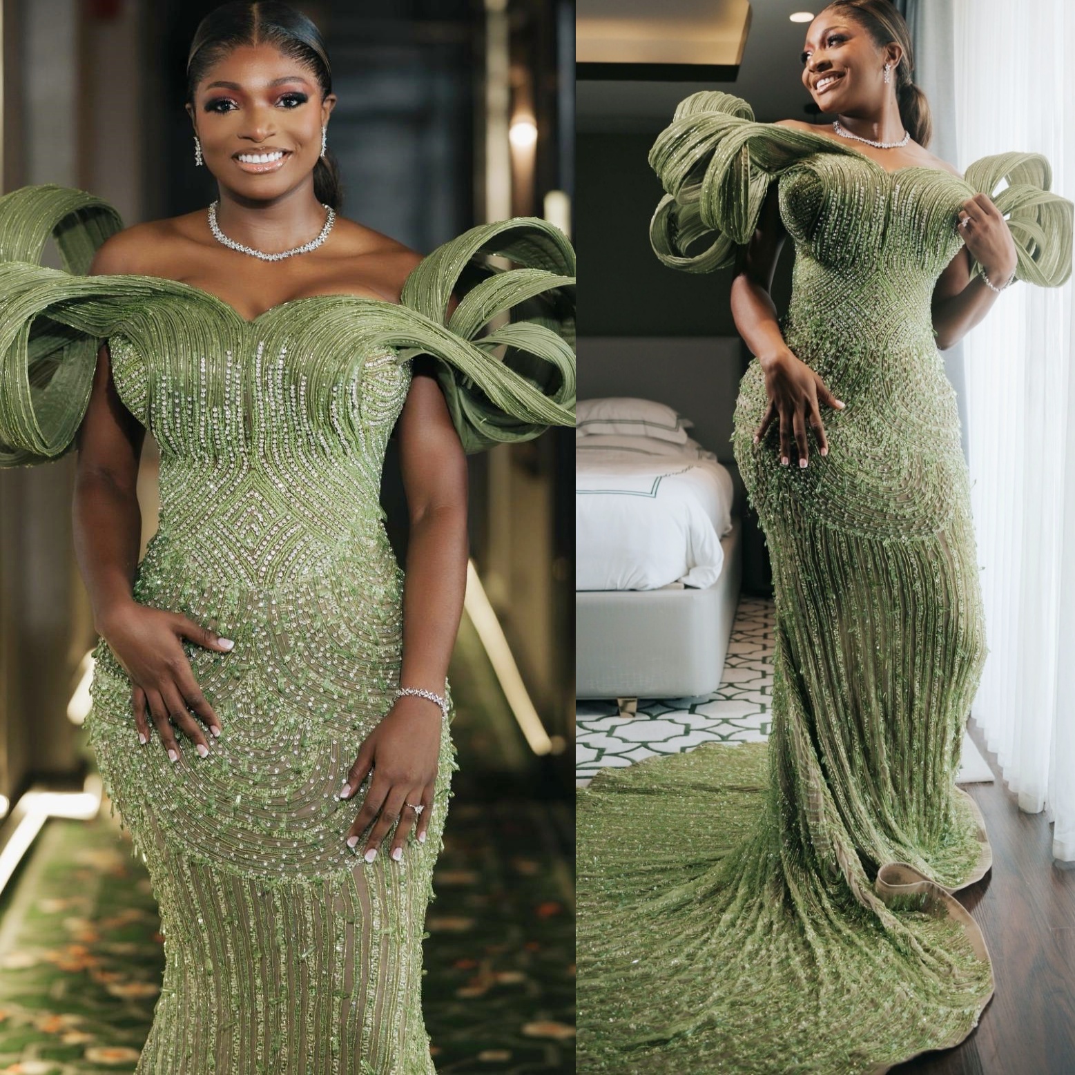 Aso Ebi Olive Green Mermaid Prom Dresses 2026 Beaded Crystals Sweetheart Evening Formal Party Second Birthday Engagement Gowns Dress For Special Occas