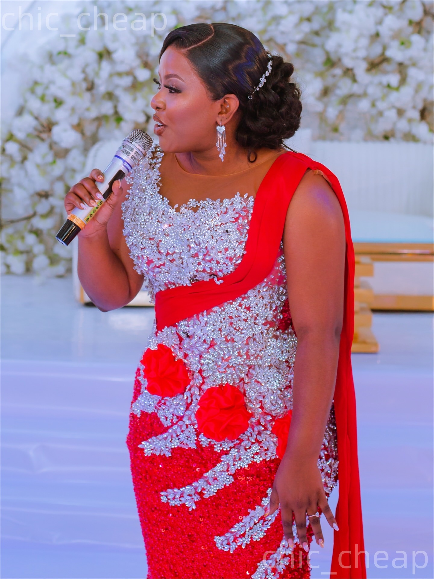 Aso Ebi Red Mermaid Prom Dresses 2026 Flowers Crystalas Sequined Sparkly Evening Formal Party Second Birthday Engagement Gowns Dress For Special Occas