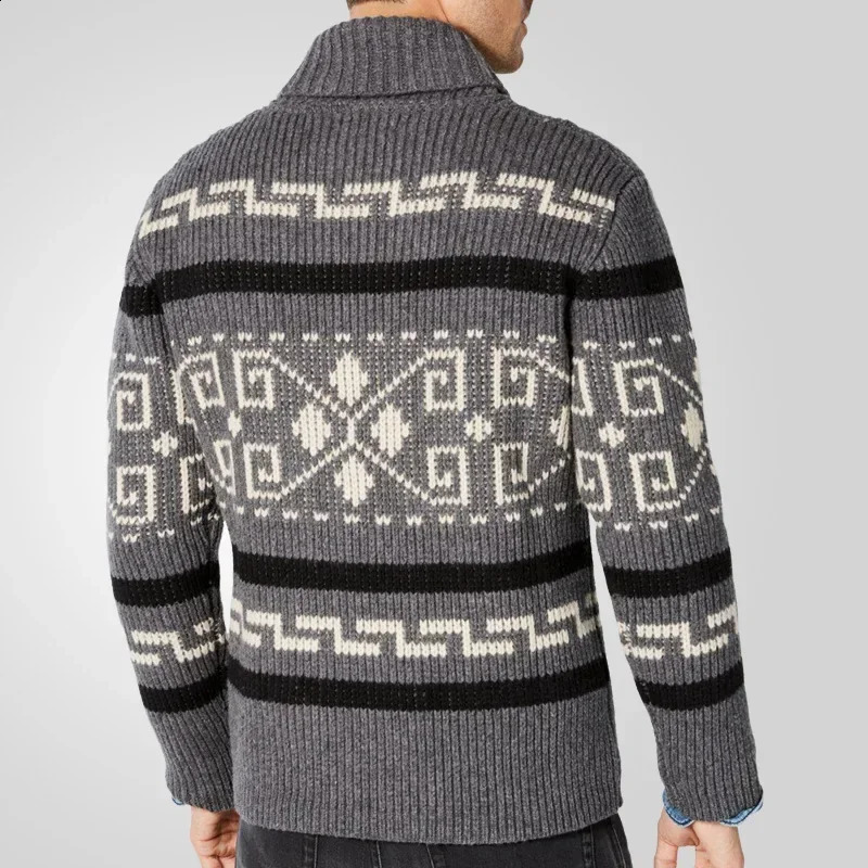Cardigan Men Knitted Sweaters Zipper Coat Full Sleeve Turn Down Collar Print Knit Thick Slim Fit Coats Open Stitch Autumn Winter 260126