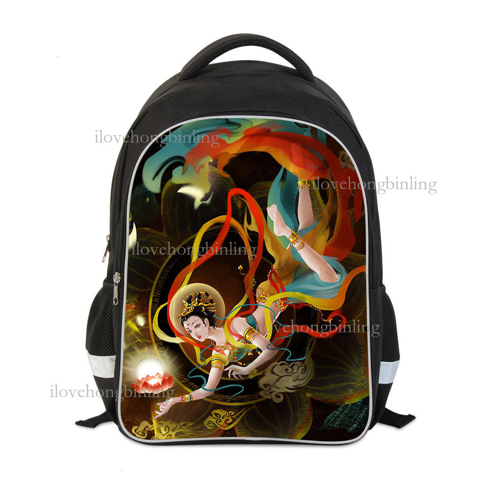 2026 Luxury New Dunhuang Cultural And Creative Printed Backpack Fashion Chinese Mural Women's Large Capacity Travel Bag Primary School Backpack T