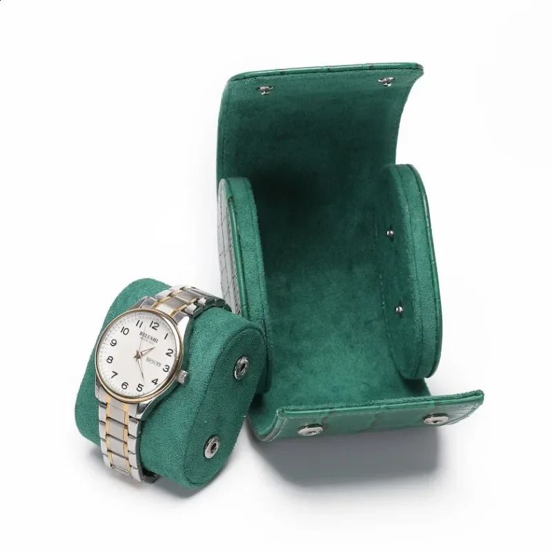 Green Leather Watch Box 3 Slots Alligator Pattern Watch Case Storage Boxes Travel Roll Portable Watches Organizer Display Stand 260206