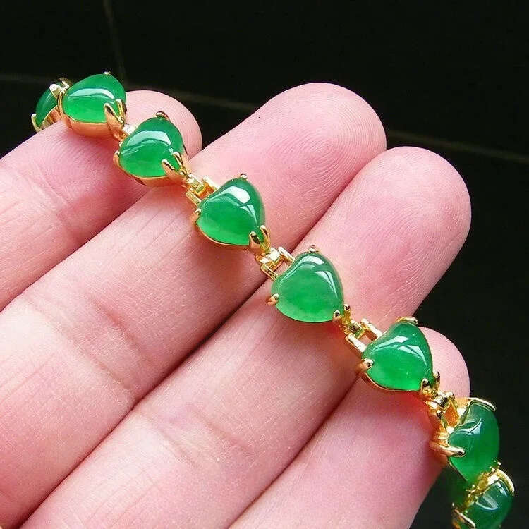 Green Jade Love Heart Bracelets Women Bangle Bracelet Jewelry 925 Silver Real Natural Bead Emerald Gift Gemstone Amulets Chinese Liuyuemoshang