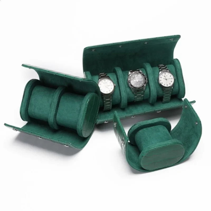 Green Leather Watch Box 3 Slots Alligator Pattern Watch Case Storage Boxes Travel Roll Portable Watches Organizer Display Stand 260206