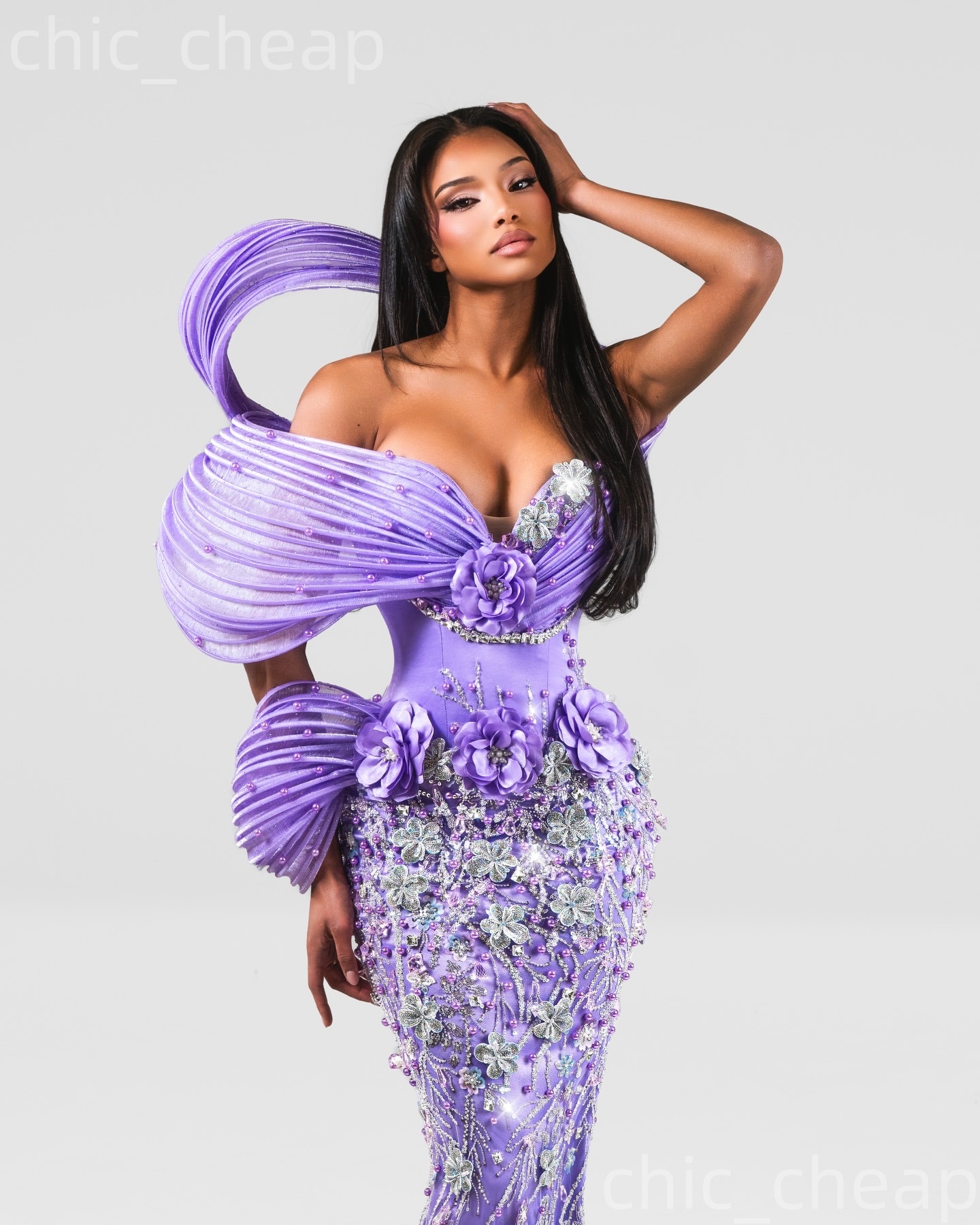 Aso Ebi Lilac Mermaid Prom Dresses 2026 Flowers Crystals Sequined Evening Formal Party Second Birthday Engagement Gowns Dress For Special Occasions
