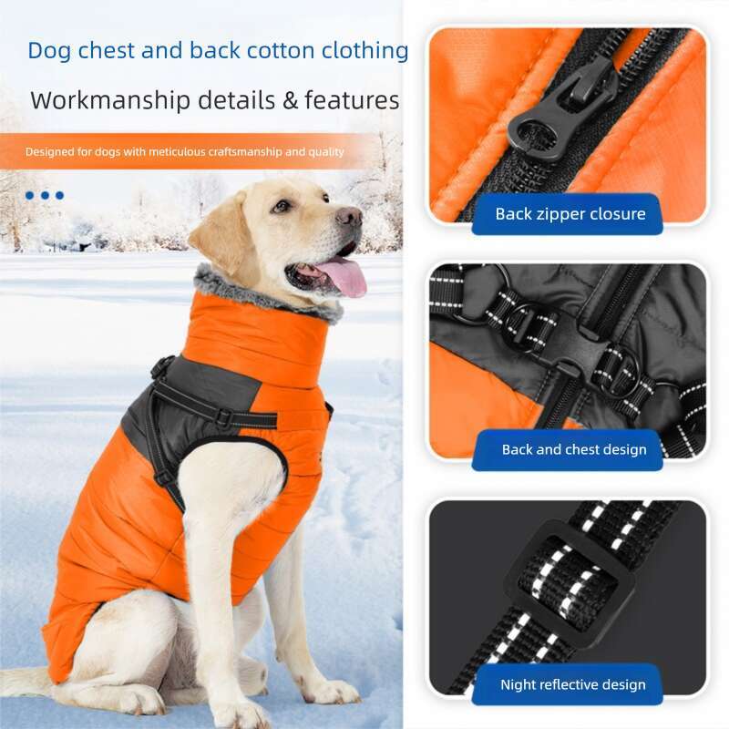 Famous brand Amazon Winter Cotton Coat with Integrated Harness Fleece Lining High Collar Outdoor Windproof and Warm Dog Clothing pupakaIK