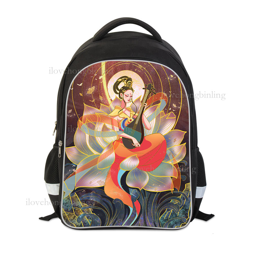 2026 Luxury New Dunhuang Cultural And Creative Printed Backpack Fashion Chinese Mural Women's Large Capacity Travel Bag Primary School Backpack T