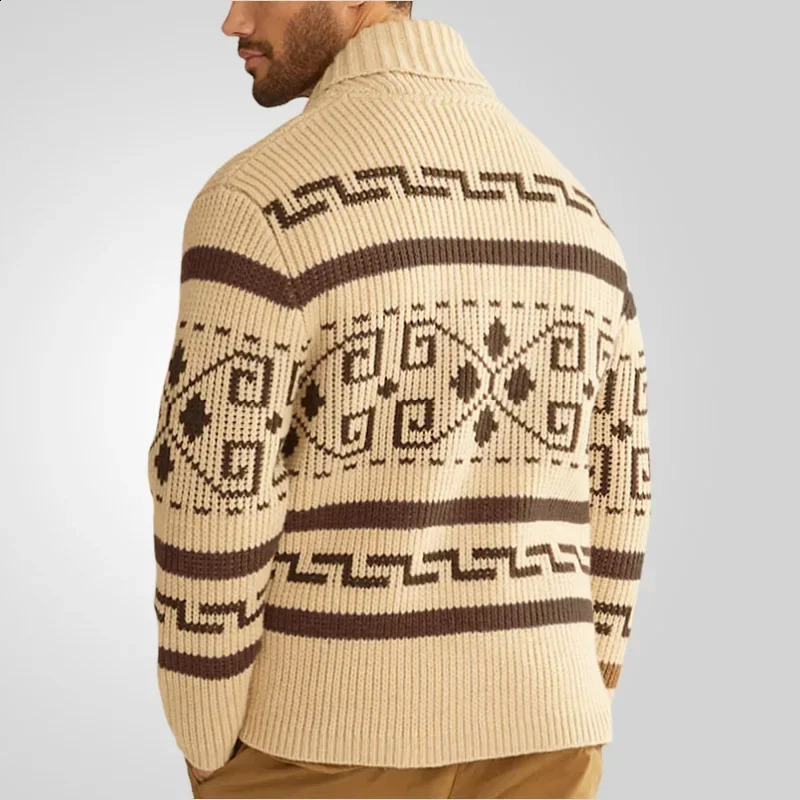 Cardigan Men Knitted Sweaters Zipper Coat Full Sleeve Turn Down Collar Print Knit Thick Slim Fit Coats Open Stitch Autumn Winter 260126
