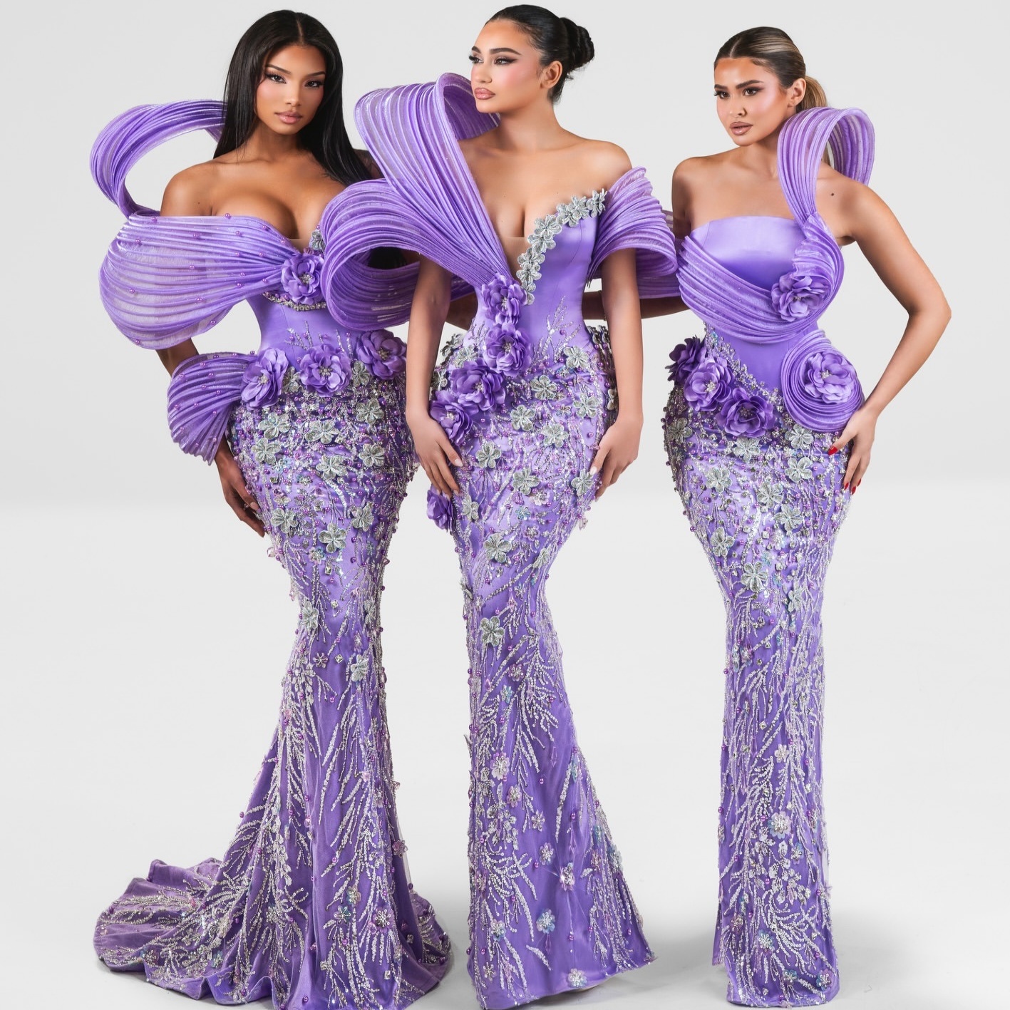 Aso Ebi Lilac Mermaid Prom Dresses 2026 Flowers Crystals Sequined Evening Formal Party Second Birthday Engagement Gowns Dress For Special Occasions