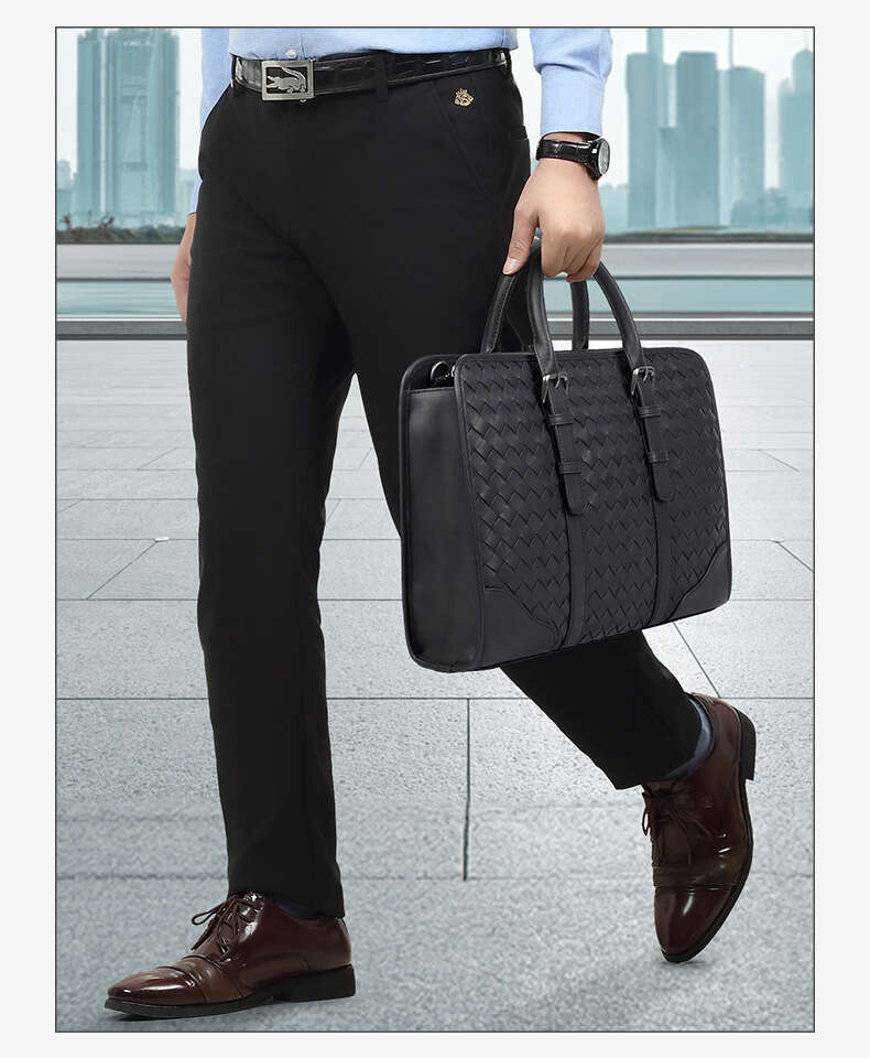 Luxury Shoulder Bags Totes Hobo New Genuine Leather Woven Business Briefcase Simple Large Capacity Laptop Bag Fashionable Men S Handbag SENYY