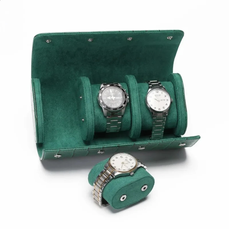 Green Leather Watch Box 3 Slots Alligator Pattern Watch Case Storage Boxes Travel Roll Portable Watches Organizer Display Stand 260206