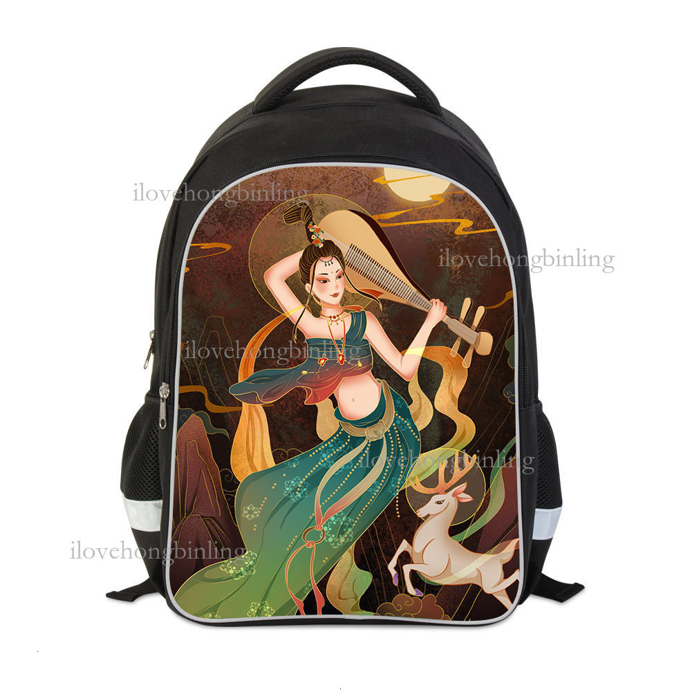 2026 Luxury New Dunhuang Cultural And Creative Printed Backpack Fashion Chinese Mural Women's Large Capacity Travel Bag Primary School Backpack T