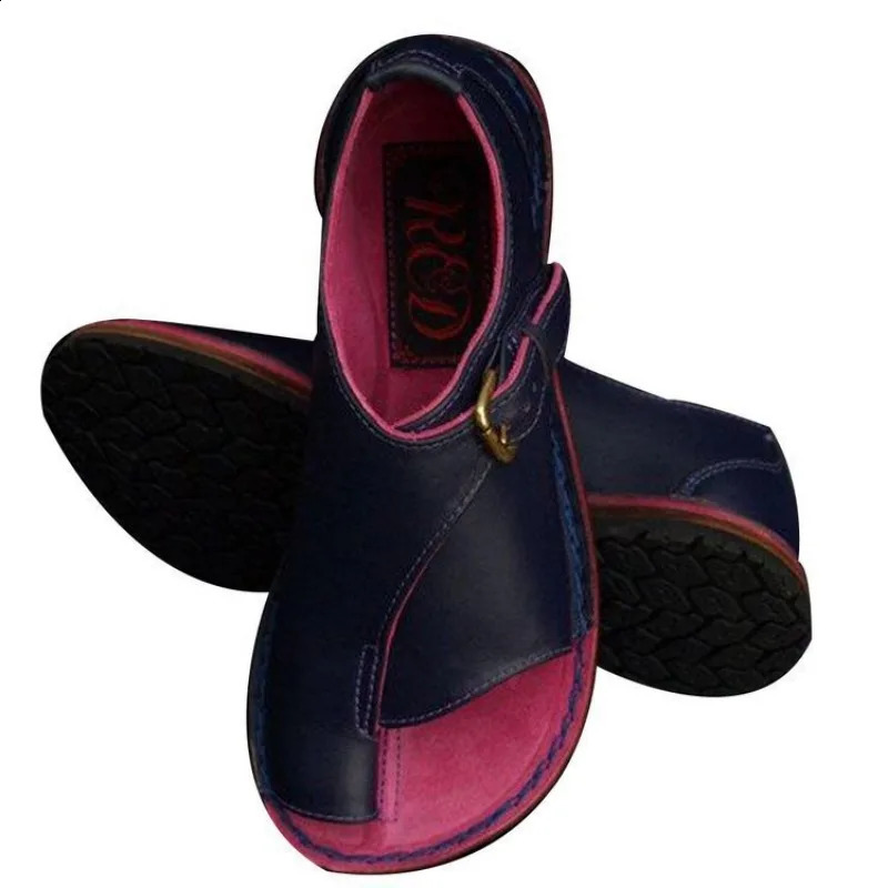 Women Sandals Summer Shoes for Retro PU Leather Peep Toe Slipper Beach Buckle Strap Flat Sandalias De Mujer 260313