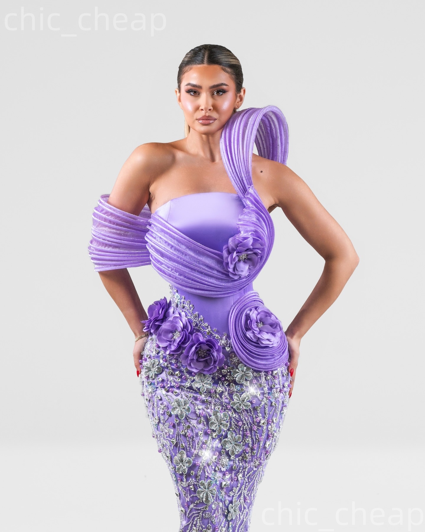 Aso Ebi Lilac Mermaid Prom Dresses 2026 Flowers Crystals Sequined Evening Formal Party Second Birthday Engagement Gowns Dress For Special Occasions