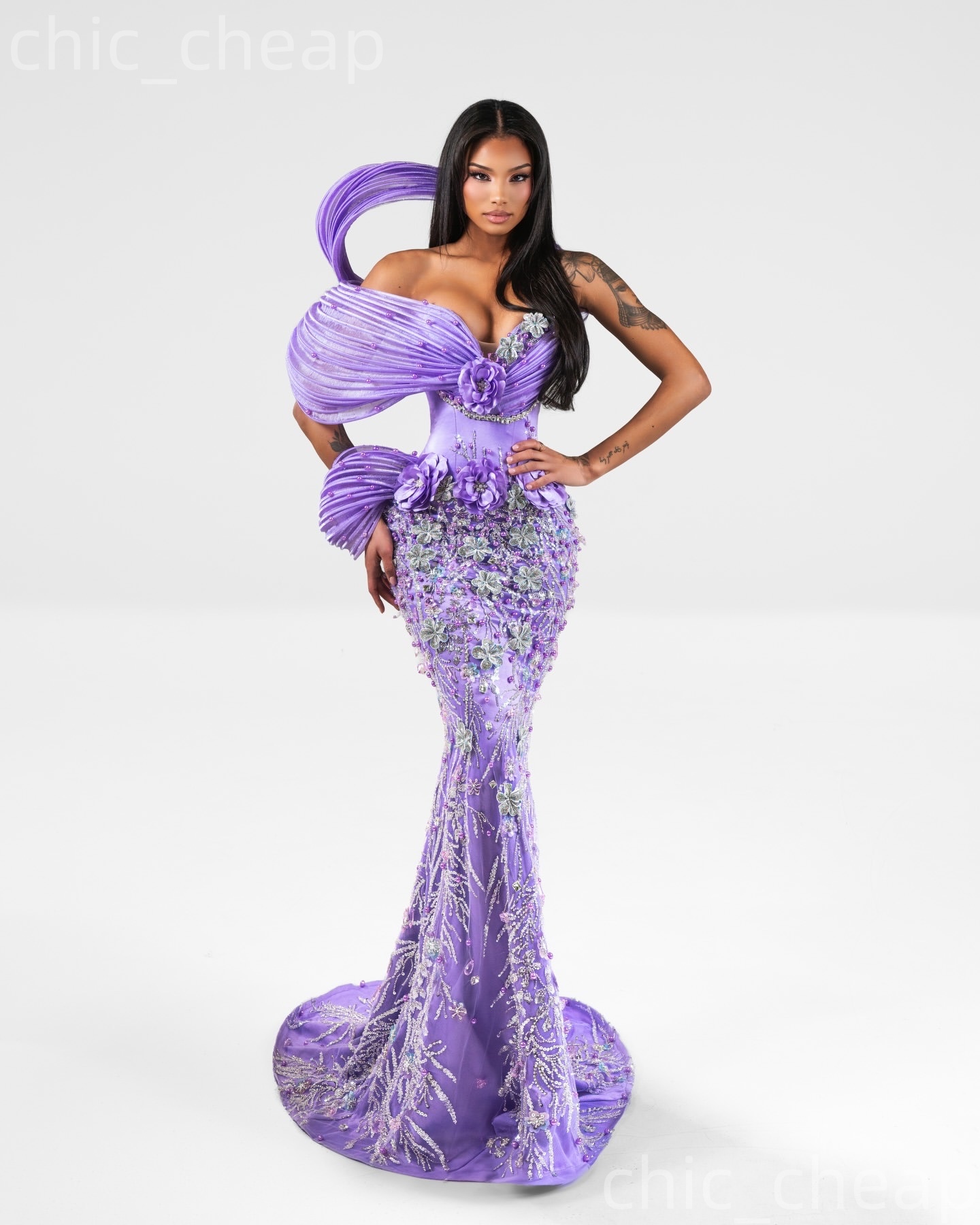 Aso Ebi Lilac Mermaid Prom Dresses 2026 Flowers Crystals Sequined Evening Formal Party Second Birthday Engagement Gowns Dress For Special Occasions