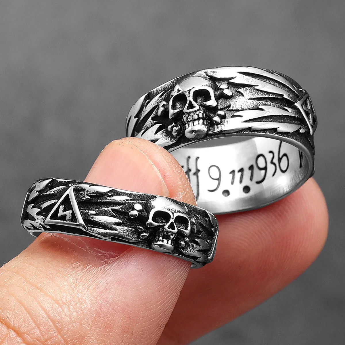 Wwii German Ww2 Ss Stainless Steel Eagle Bague Retro Ring Gothic Domineering Skull Devil Men Punk Rock Fashion Jewelry260202ww